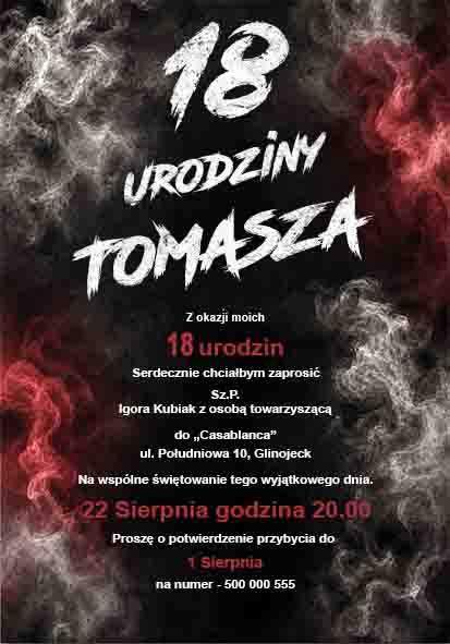 Zaproszenia na osiemnastkę motywy dymne 0