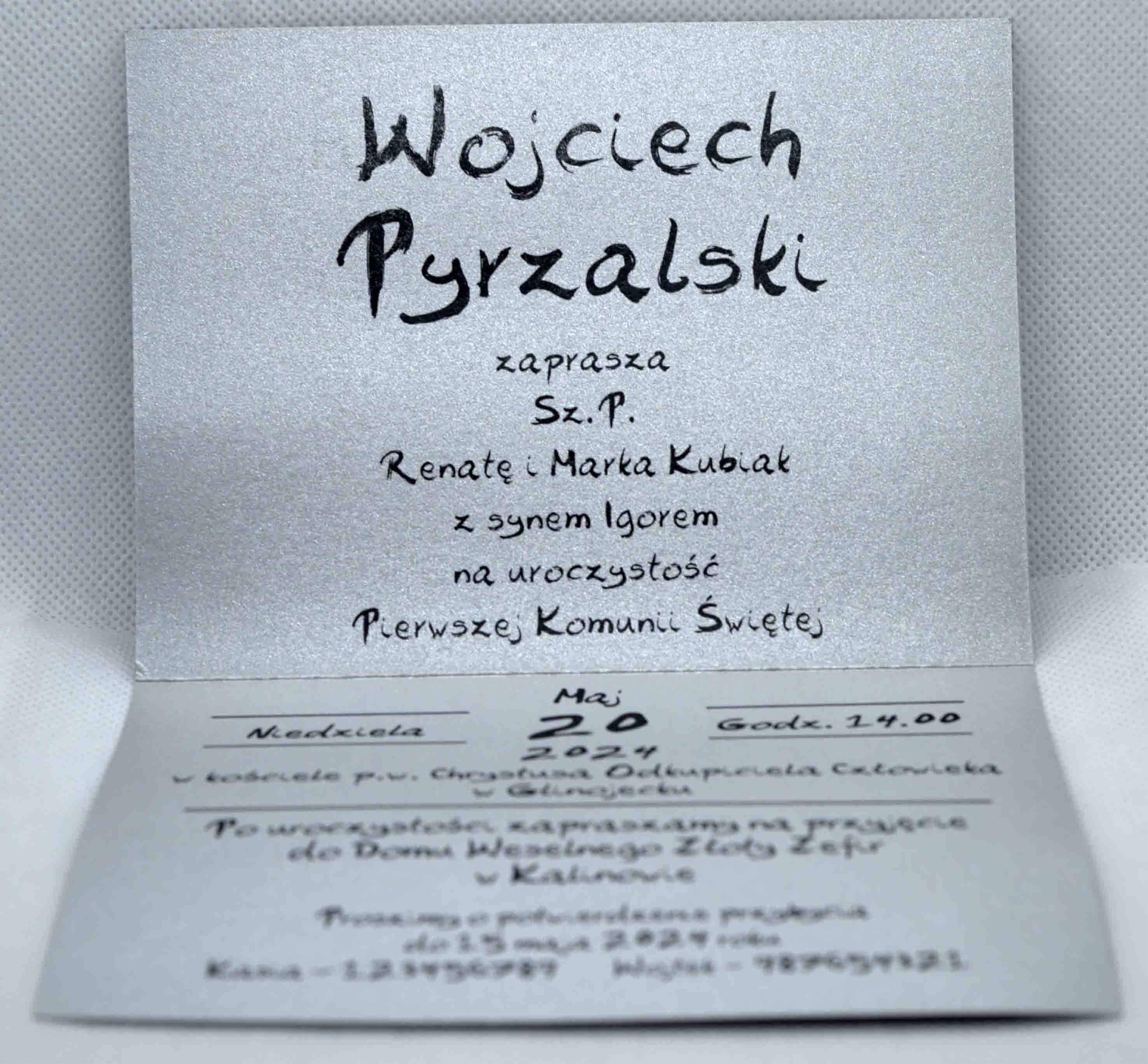 Zaproszenia na komunię srebrne perłowe 1
