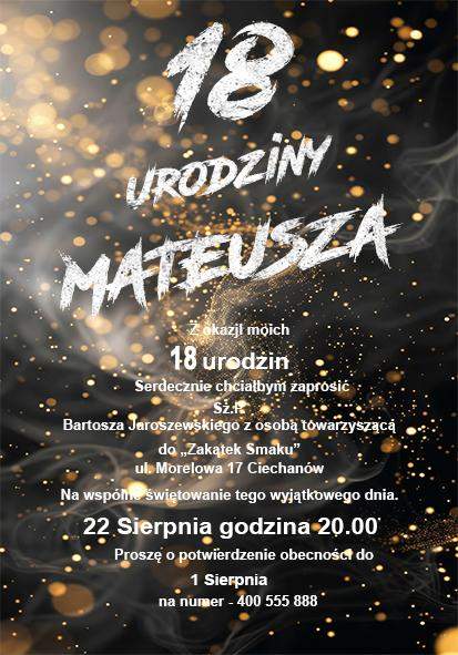 Zaproszenia na osiemnastkę motywy dymne 2