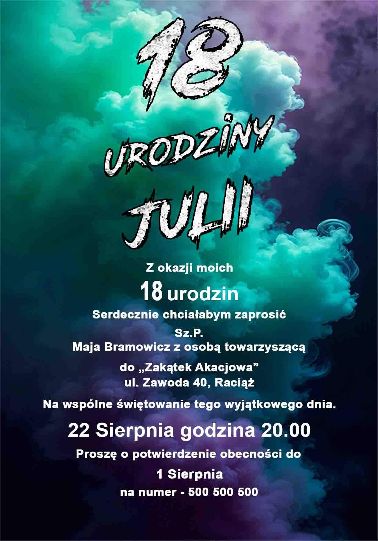Zaproszenia na osiemnastkę motywy dymne 4