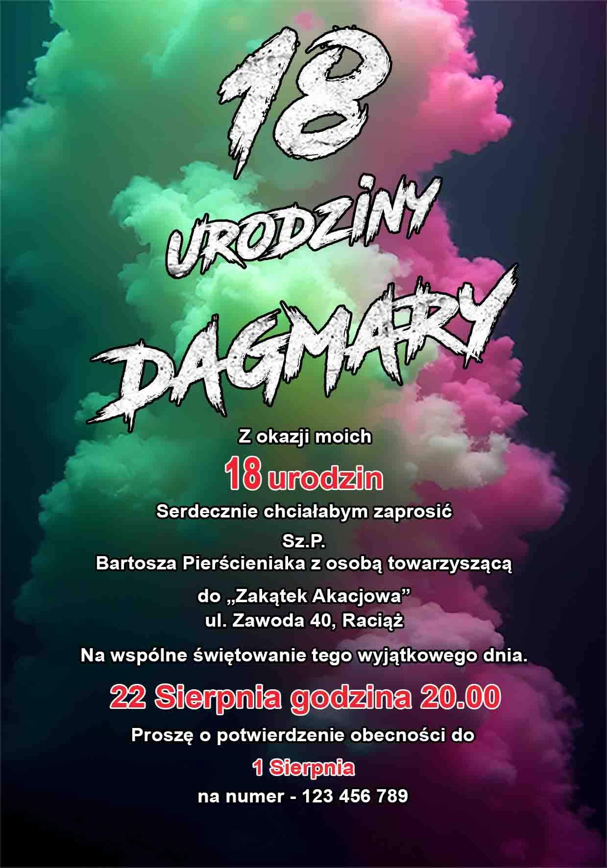 Zaproszenia na osiemnastkę motywy dymne 5