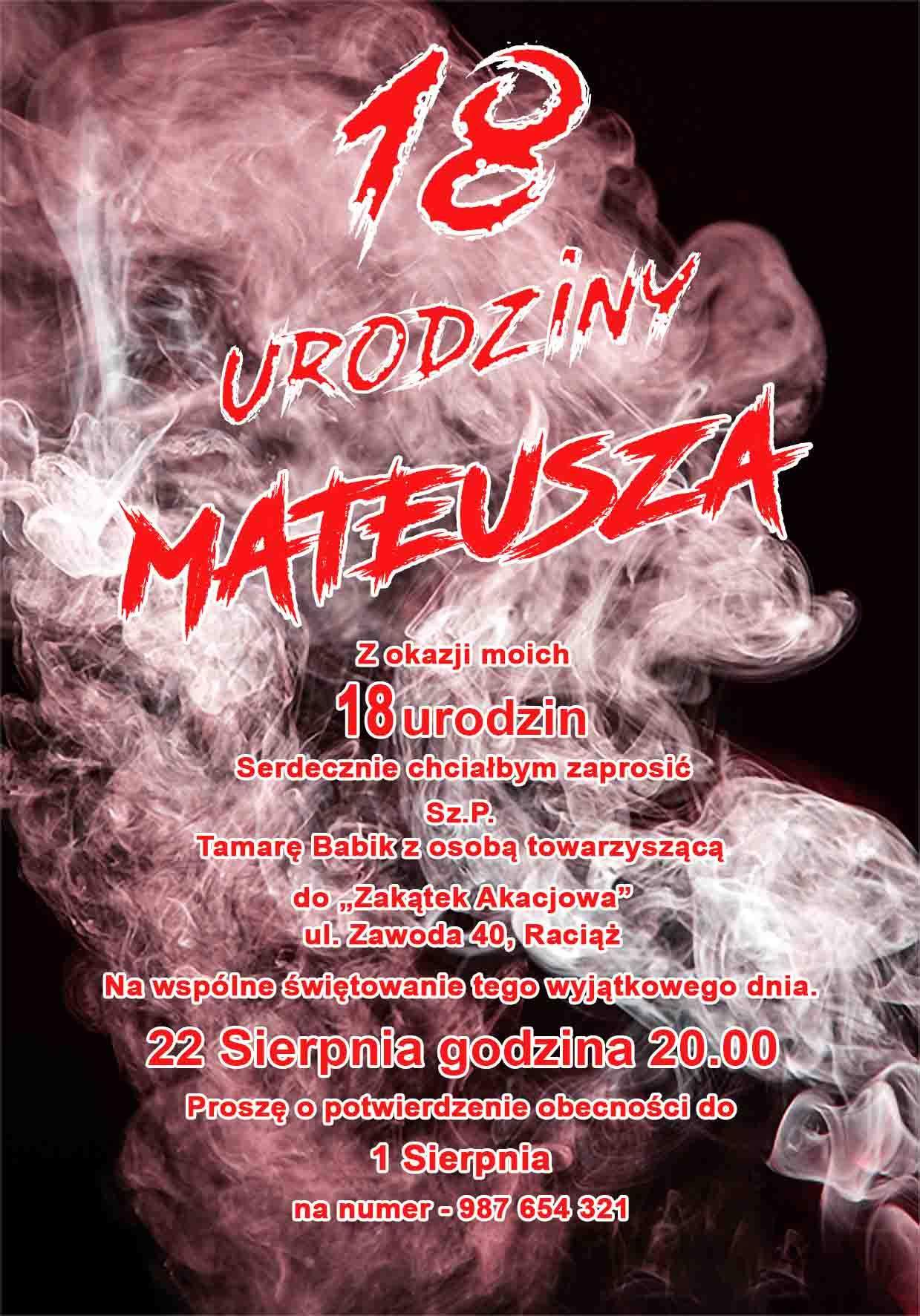 Zaproszenia na osiemnastkę motywy dymne 6