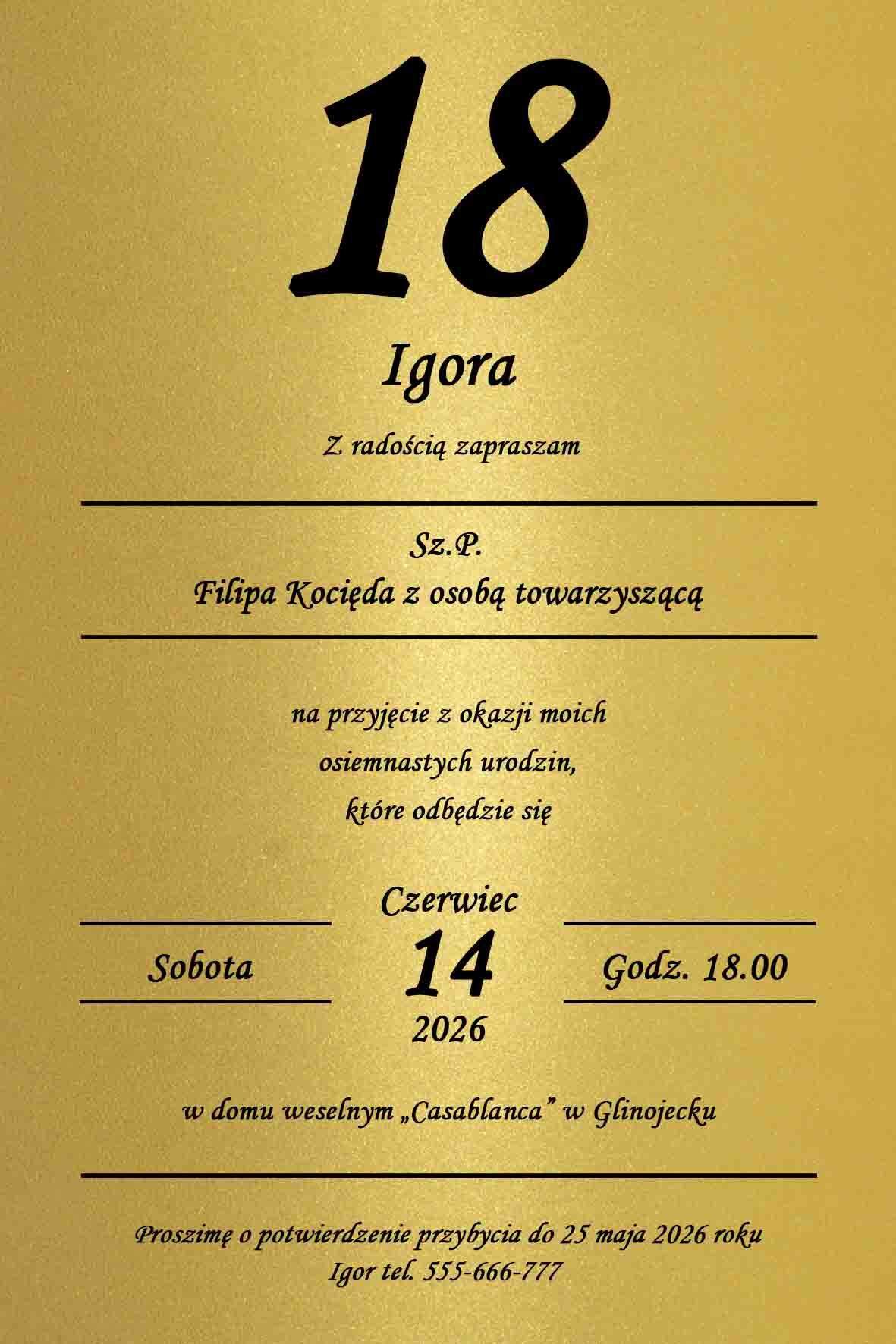 Zaproszenia na osiemnastkę jednostronne perłowe 0