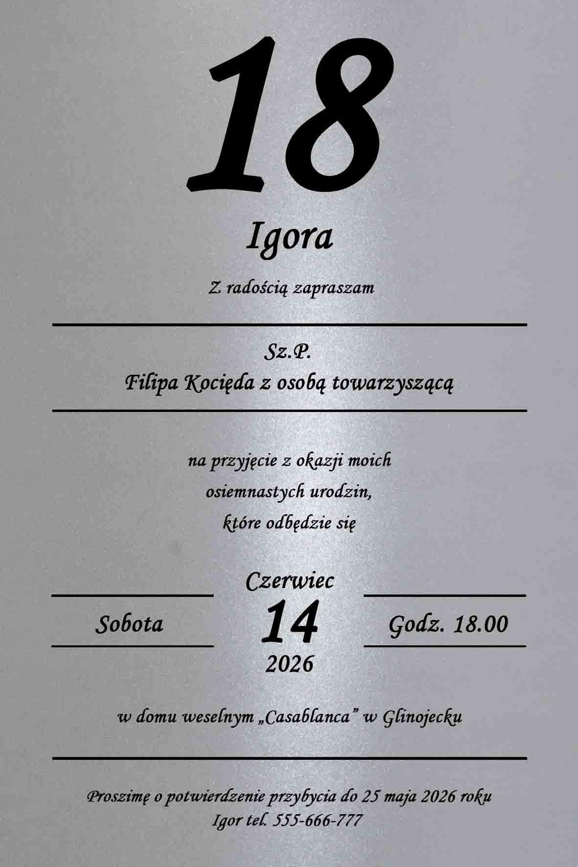 Zaproszenia na osiemnastkę jednostronne perłowe 1