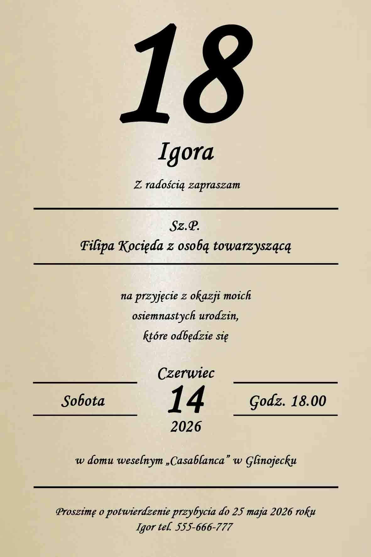 Zaproszenia na osiemnastkę jednostronne perłowe 2