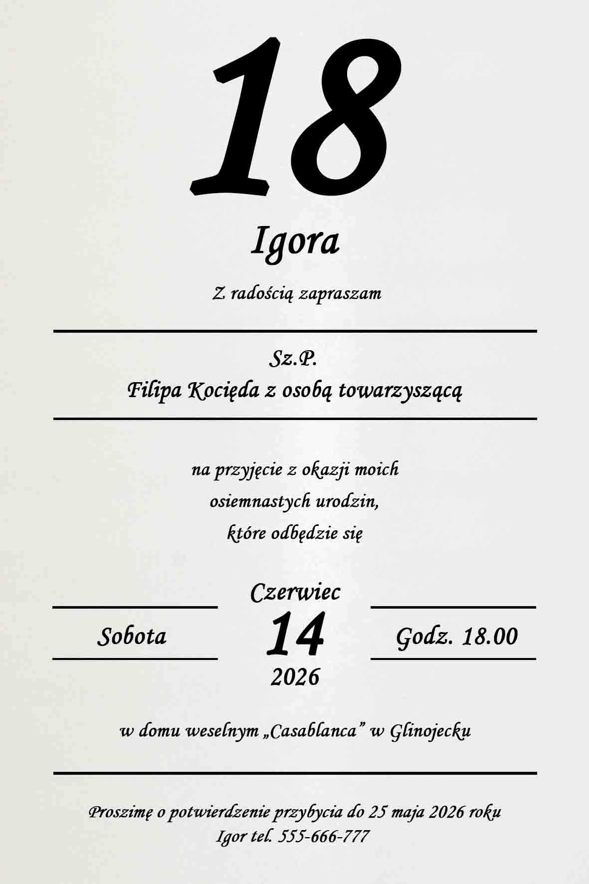 Zaproszenia na osiemnastkę jednostronne perłowe 3
